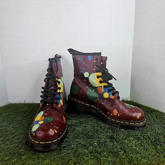 Dr. Martens 1460 Cherry Splatter Smooth Leather Combat Boots - Picture 8 of 10